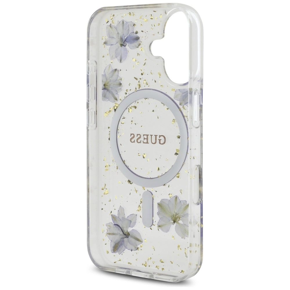 Guess Resin Flowers Glitter MagSafe case for iPhone 16 - purpleeng