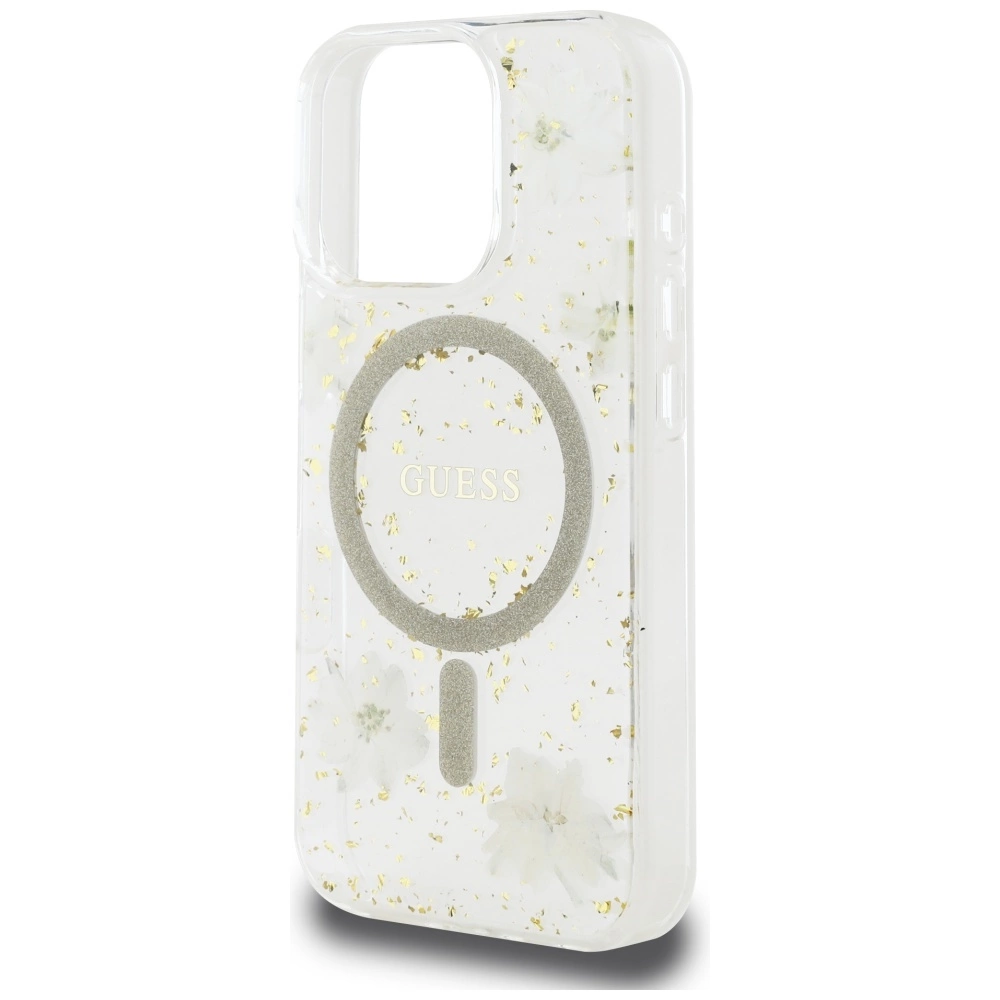 Guess Resin Flowers Glitter MagSafe iPhone 16 Pro Case - Beigeeng