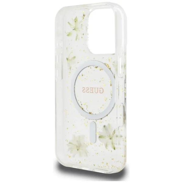 Guess Resin Flowers Glitter MagSafe iPhone 16 Pro Case - Beigeeng