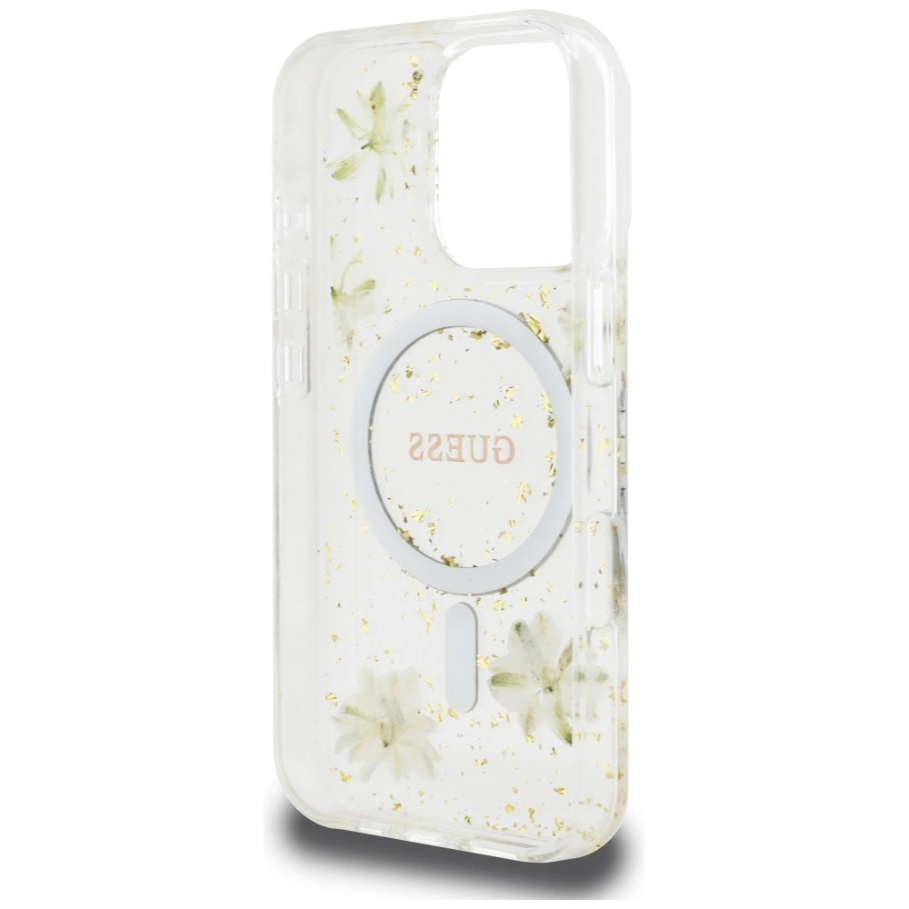 Guess Resin Flowers Glitter MagSafe iPhone 16 Pro Case - Beigeeng