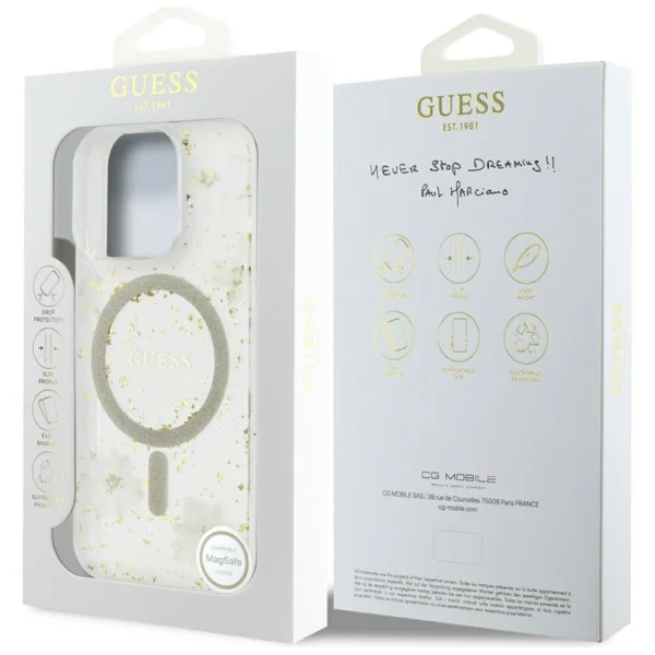 Guess Resin Flowers Glitter MagSafe iPhone 16 Pro Case - Beigeeng