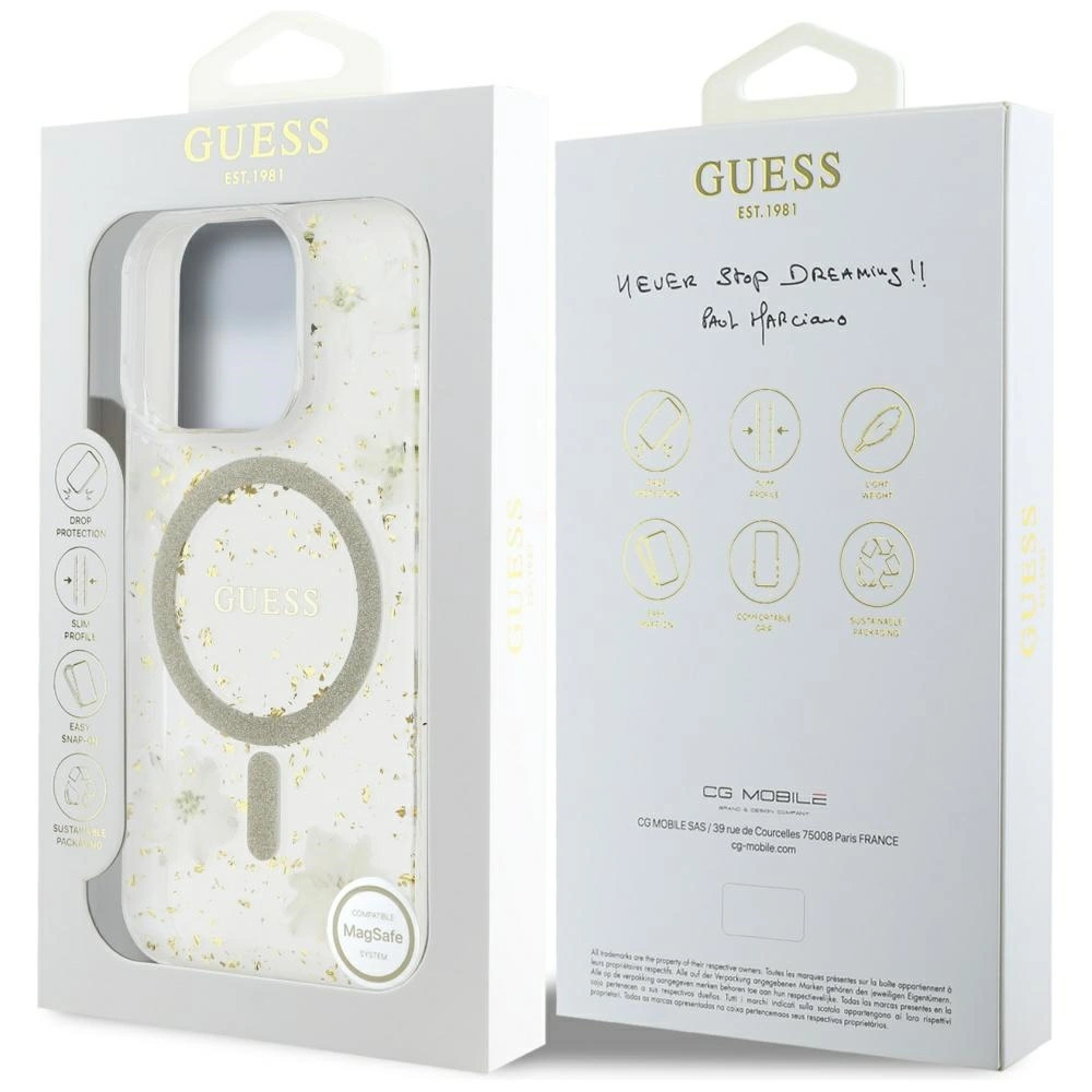 Guess Resin Flowers Glitter MagSafe iPhone 16 Pro Case - Beigeeng