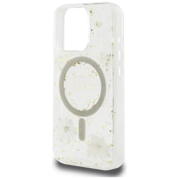Guess Resin Flowers Glitter MagSafe iPhone 16 Pro Max Case - Beigeeng