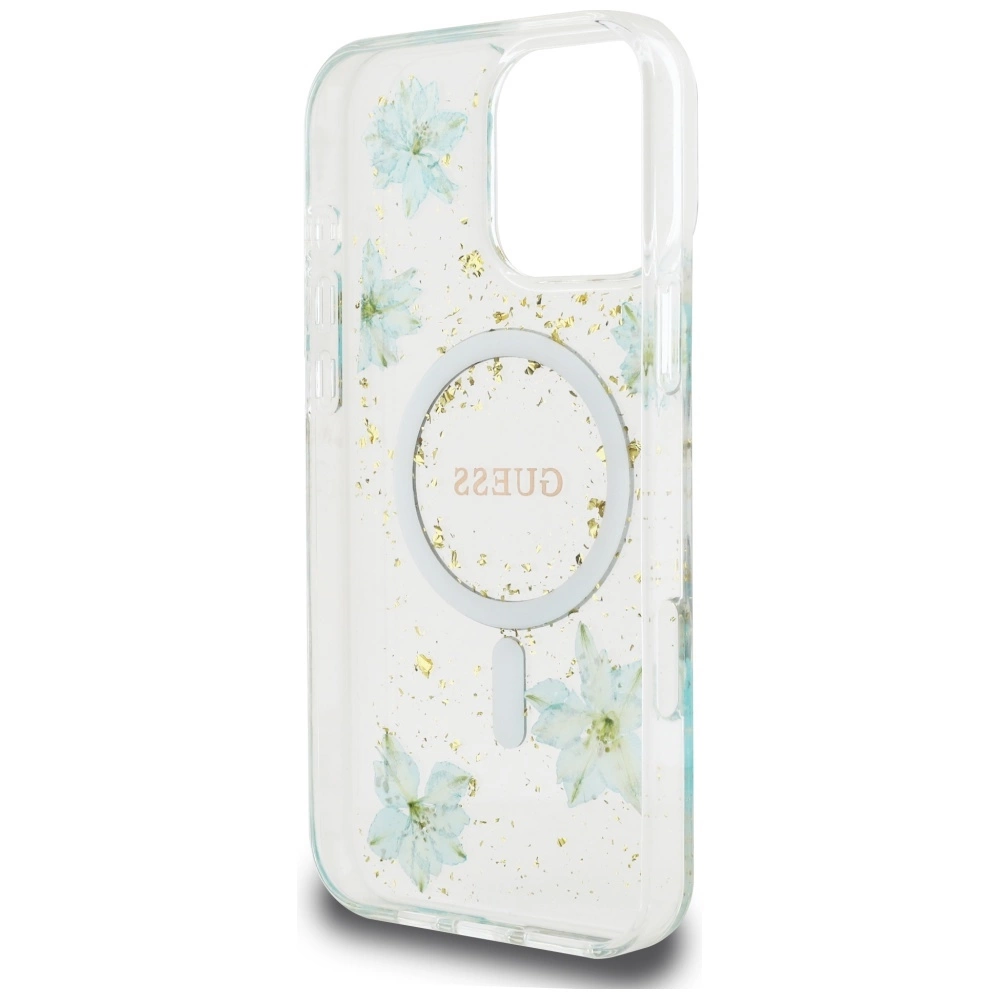 Guess Resin Flowers Glitter MagSafe iPhone 16 Pro Case - Clear Greeneng