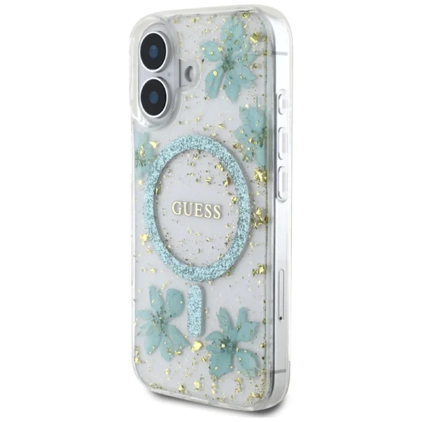 Guess Resin Flowers Glitter MagSafe iPhone 16 Case - Clear Greeneng