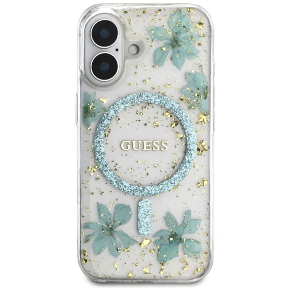 Guess Resin Flowers Glitter MagSafe iPhone 16 Case - Clear Greeneng