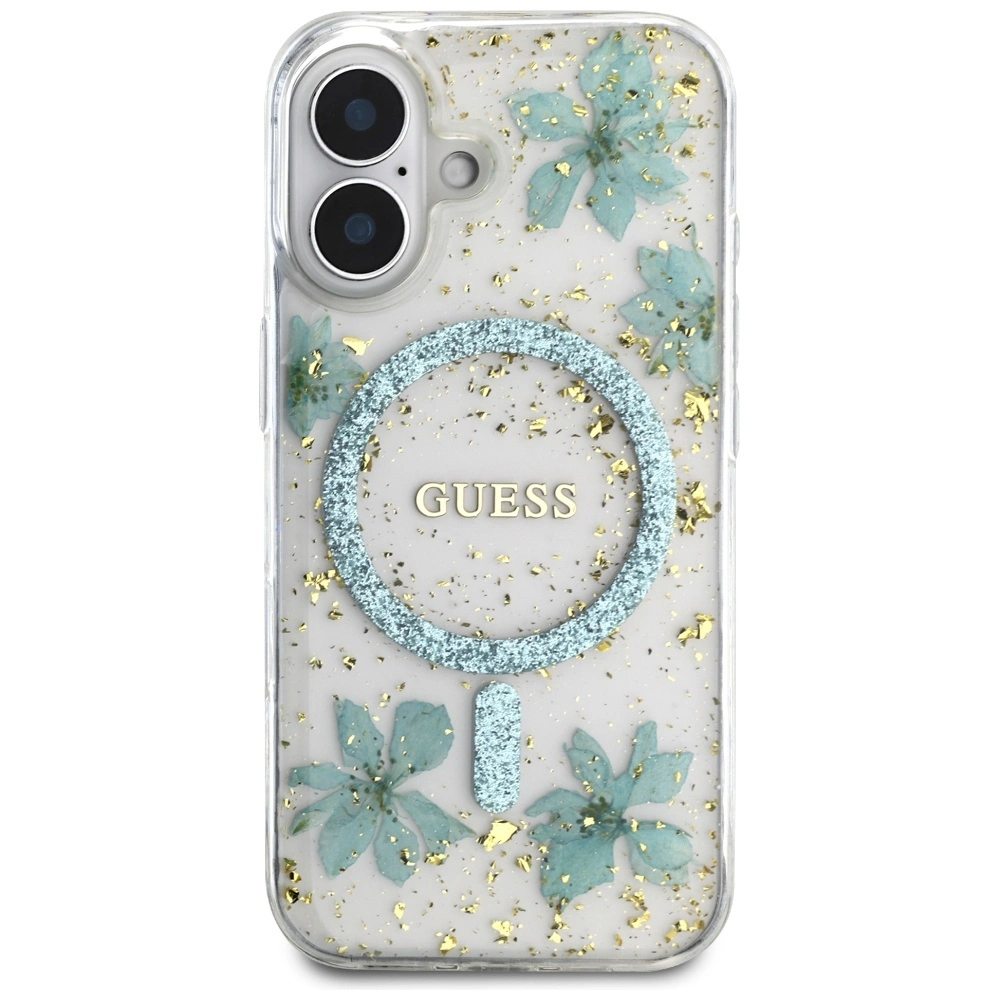 Guess Resin Flowers Glitter MagSafe iPhone 16 Case - Clear Greeneng