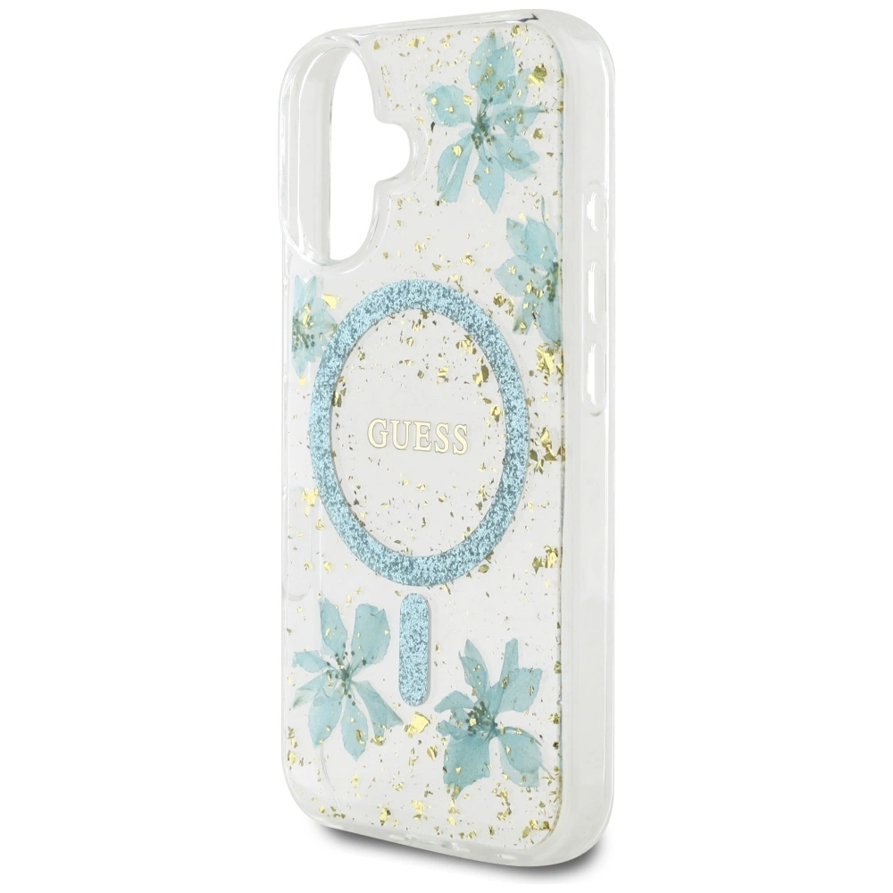 Guess Resin Flowers Glitter MagSafe iPhone 16 Case - Clear Greeneng