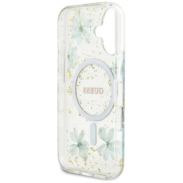 Guess Resin Flowers Glitter MagSafe iPhone 16 Case - Clear Greeneng