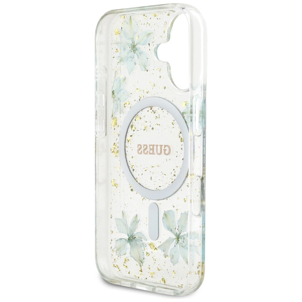 Guess Resin Flowers Glitter MagSafe iPhone 16 Case - Clear Greeneng