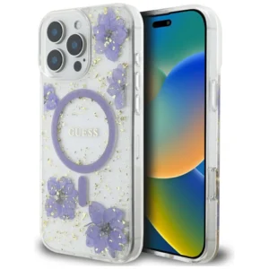 Guess Resin Flowers MagSafe case for iPhone 16 Pro - purpleeng