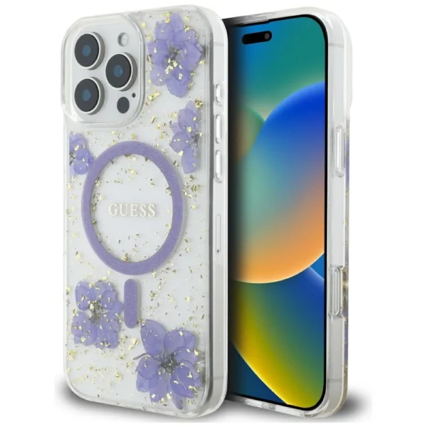 Guess Resin Flowers MagSafe case for iPhone 16 Pro - purpleeng