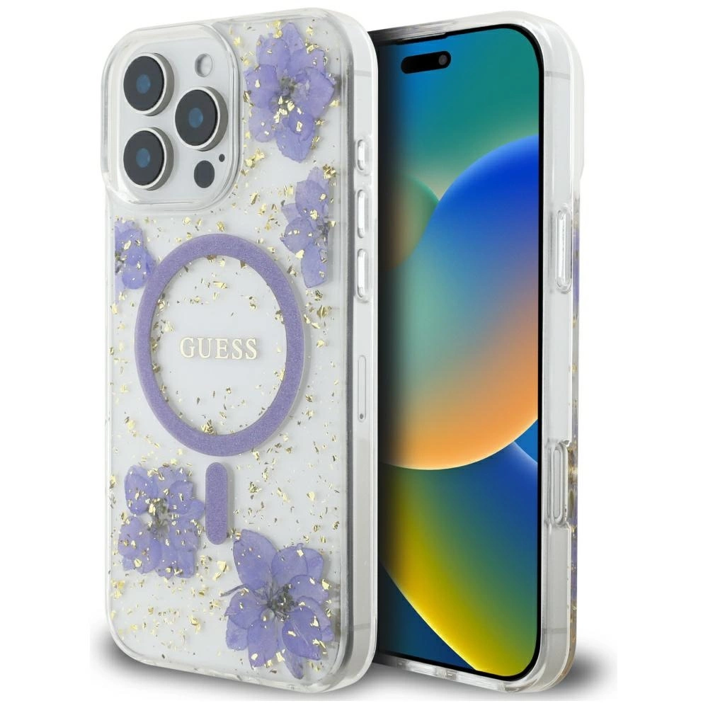 Guess Resin Flowers MagSafe case for iPhone 16 Pro - purpleeng