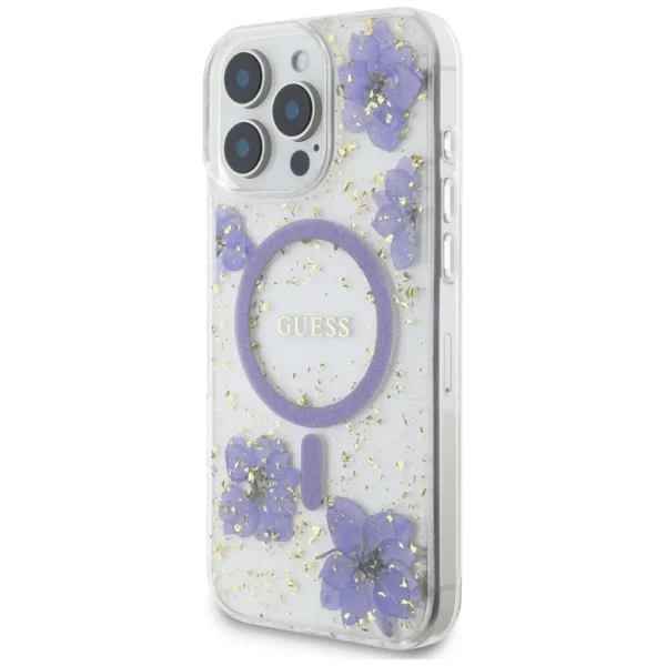 Guess Resin Flowers MagSafe case for iPhone 16 Pro - purpleeng