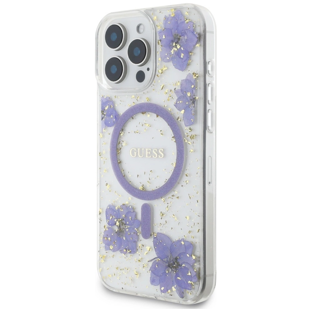 Guess Resin Flowers MagSafe case for iPhone 16 Pro - purpleeng