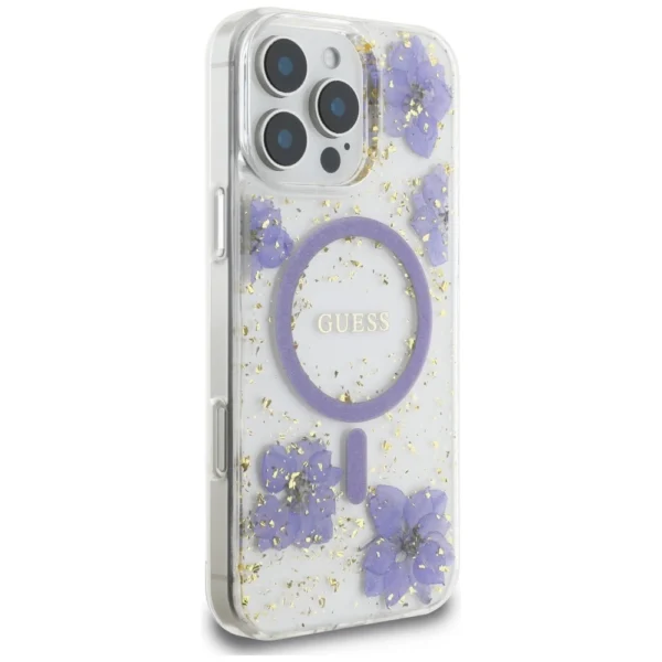 Guess Resin Flowers MagSafe case for iPhone 16 Pro - purpleeng