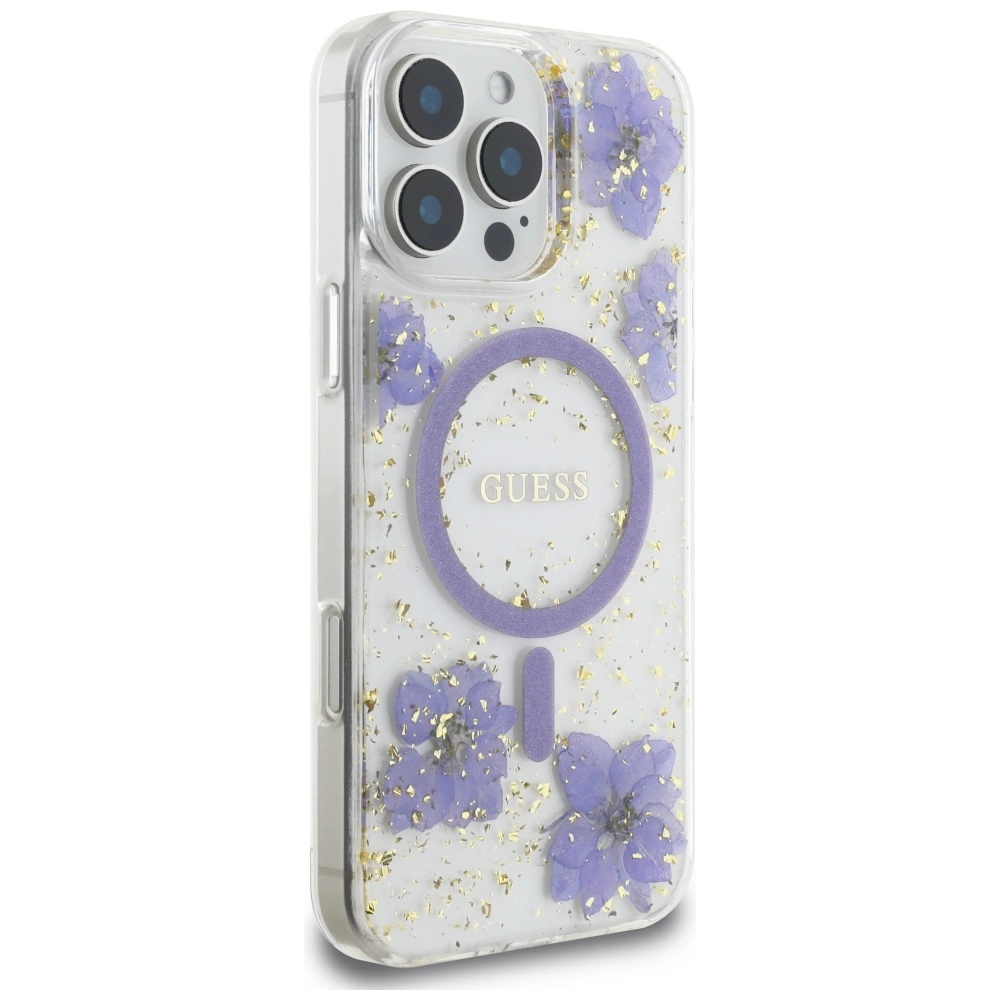Guess Resin Flowers MagSafe case for iPhone 16 Pro - purpleeng