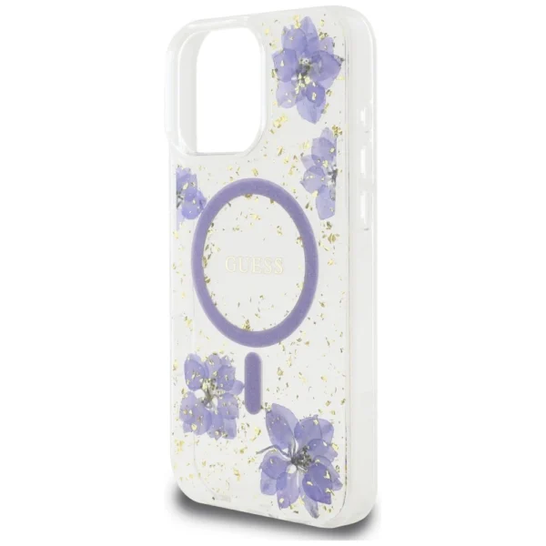 Guess Resin Flowers MagSafe case for iPhone 16 Pro - purpleeng