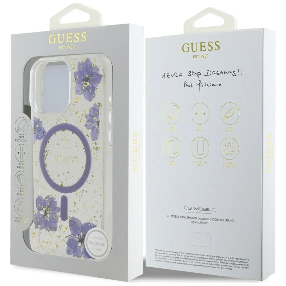 Guess Resin Flowers MagSafe case for iPhone 16 Pro - purpleeng