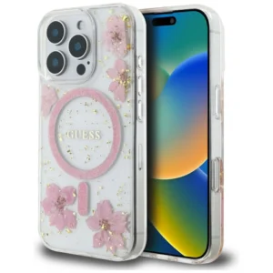 Guess Resin Flowers MagSafe iPhone 16 Pro Max Case - Pinkeng