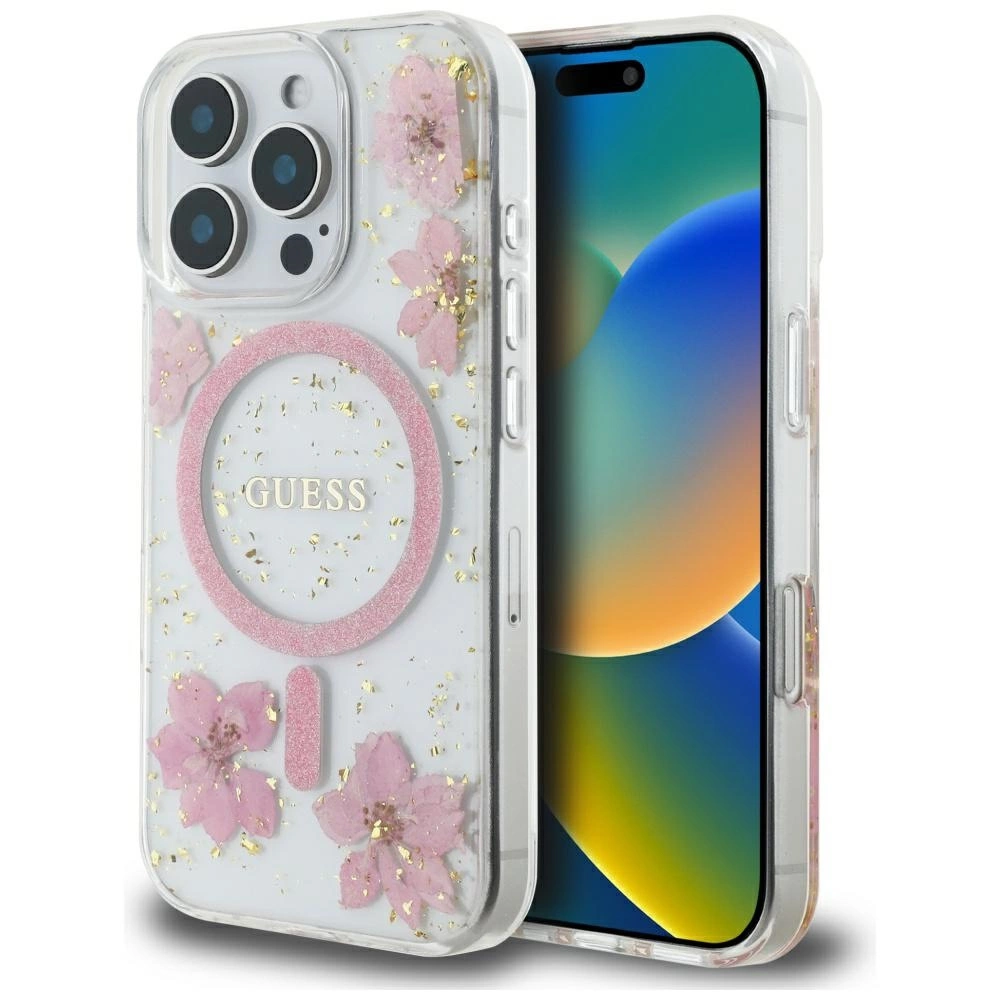 Guess Resin Flowers MagSafe iPhone 16 Pro Max Case - Pinkeng