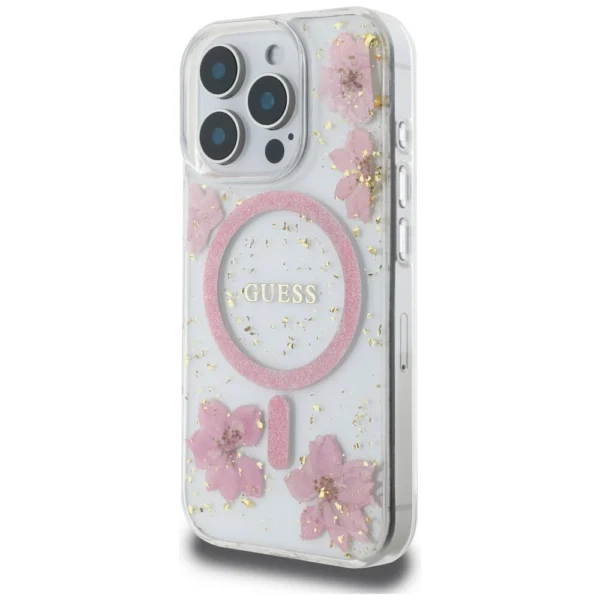 Guess Resin Flowers MagSafe iPhone 16 Pro Max Case - Pinkeng