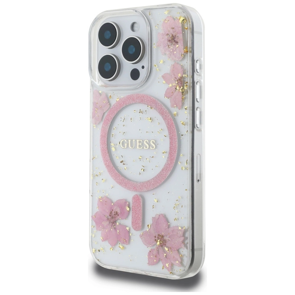 Guess Resin Flowers MagSafe iPhone 16 Pro Max Case - Pinkeng