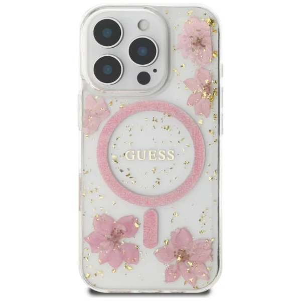 Guess Resin Flowers MagSafe iPhone 16 Pro Max Case - Pinkeng