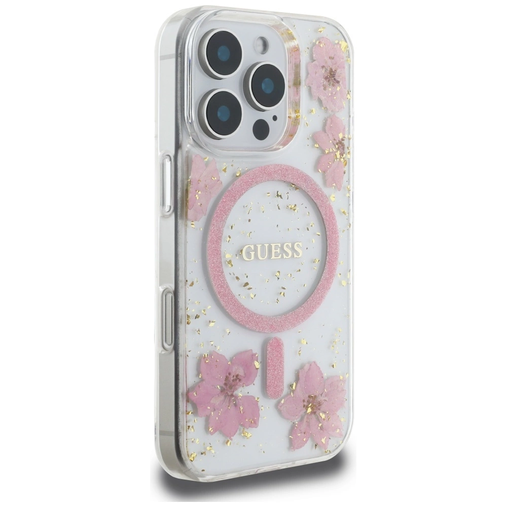Guess Resin Flowers MagSafe iPhone 16 Pro Max Case - Pinkeng