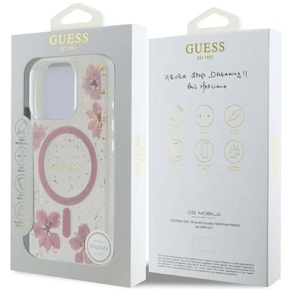 Guess Resin Flowers MagSafe iPhone 16 Pro Max Case - Pinkeng
