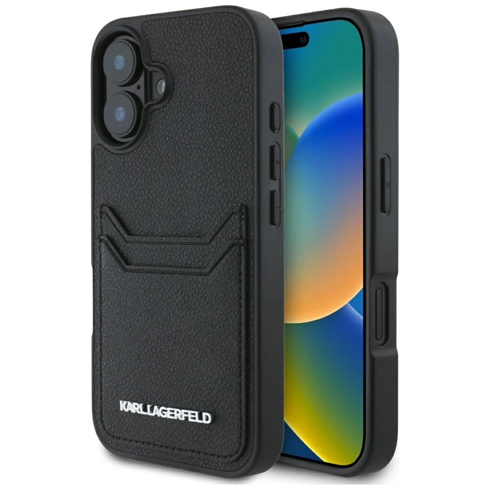 Karl Lagerfeld HC Grained PU Cardslot Metal Elong iPhone 16 Case - Blackeng