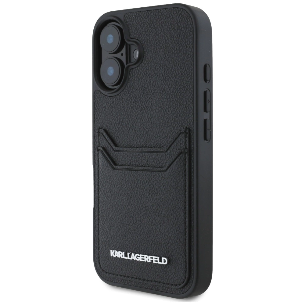 Karl Lagerfeld HC Grained PU Cardslot Metal Elong iPhone 16 Case - Blackeng
