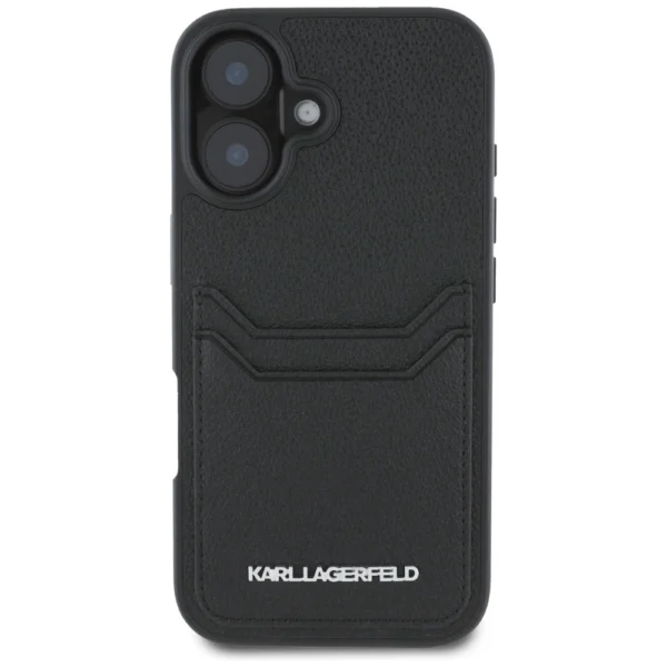 Karl Lagerfeld HC Grained PU Cardslot Metal Elong iPhone 16 Case - Blackeng