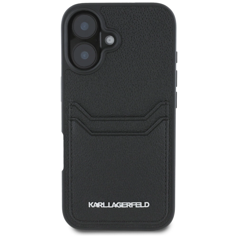 Karl Lagerfeld HC Grained PU Cardslot Metal Elong iPhone 16 Case - Blackeng