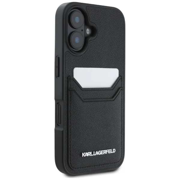 Karl Lagerfeld HC Grained PU Cardslot Metal Elong iPhone 16 Case - Blackeng