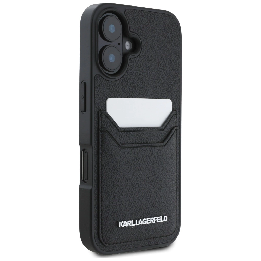 Karl Lagerfeld HC Grained PU Cardslot Metal Elong iPhone 16 Case - Blackeng