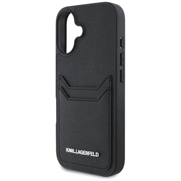 Karl Lagerfeld HC Grained PU Cardslot Metal Elong iPhone 16 Case - Blackeng
