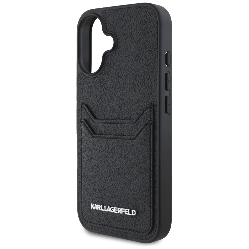 Karl Lagerfeld HC Grained PU Cardslot Metal Elong iPhone 16 Case - Blackeng
