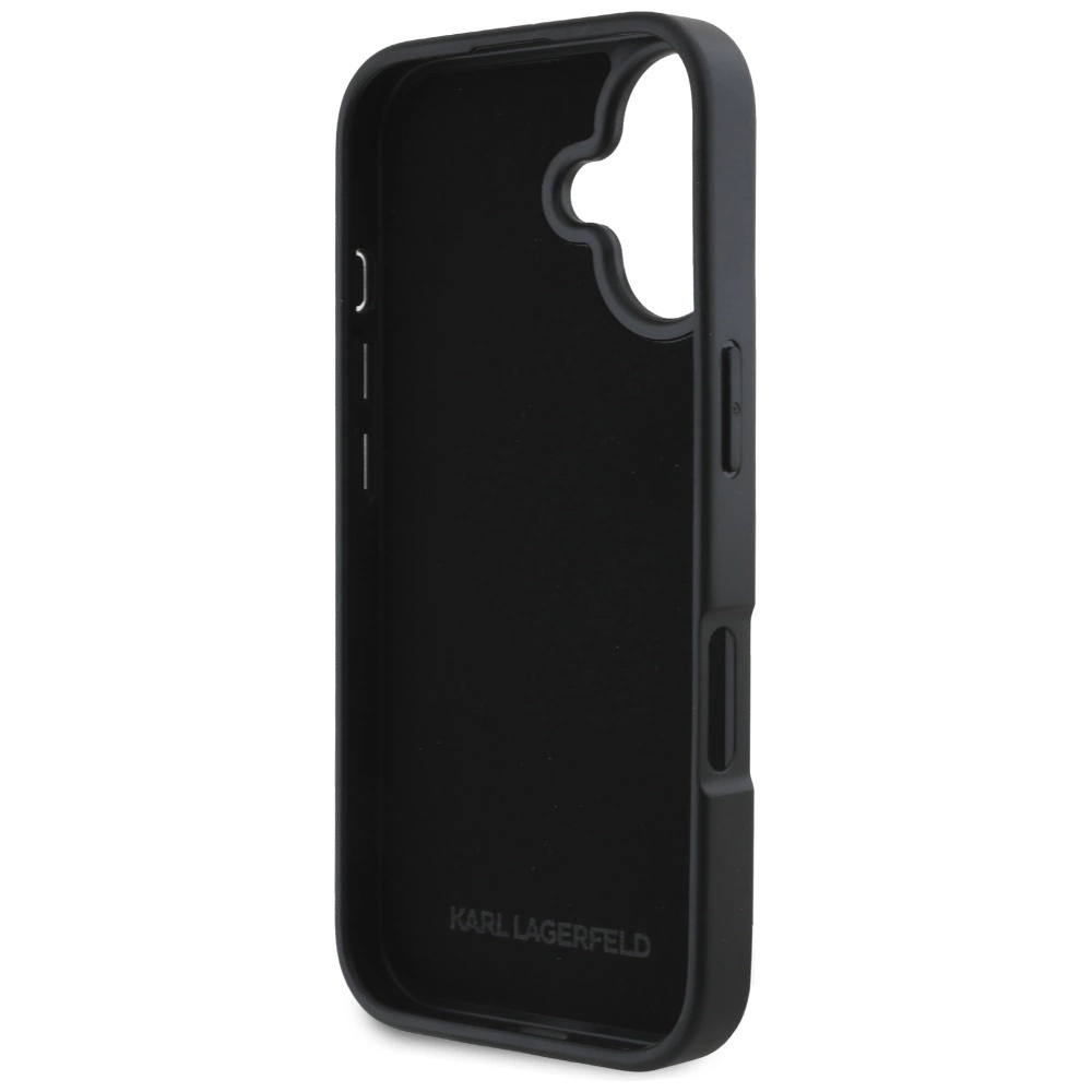 Karl Lagerfeld HC Grained PU Cardslot Metal Elong iPhone 16 Case - Blackeng