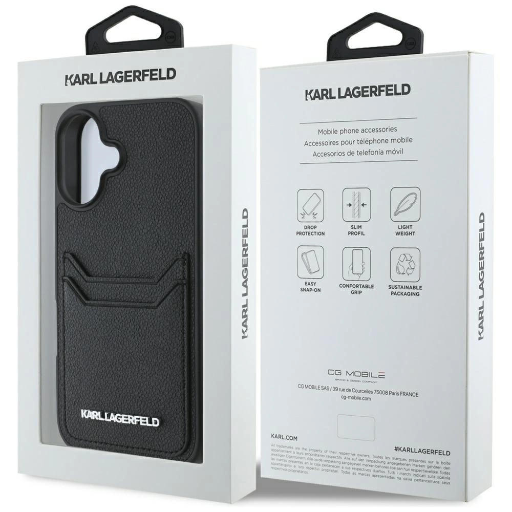 Karl Lagerfeld HC Grained PU Cardslot Metal Elong iPhone 16 Case - Blackeng