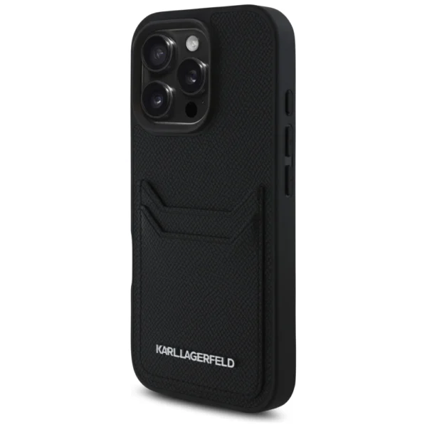 Karl Lagerfeld HC Grained PU Cardslot Metal Elong Case for iPhone 16 Pro Max - Blackeng
