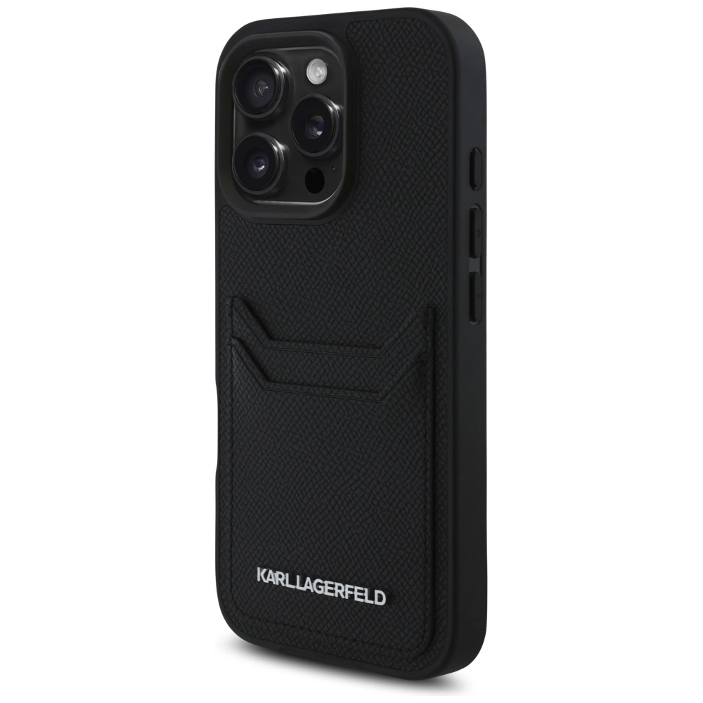 Karl Lagerfeld HC Grained PU Cardslot Metal Elong Case for iPhone 16 Pro Max - Blackeng