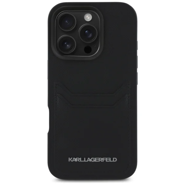 Karl Lagerfeld HC Grained PU Cardslot Metal Elong Case for iPhone 16 Pro Max - Blackeng