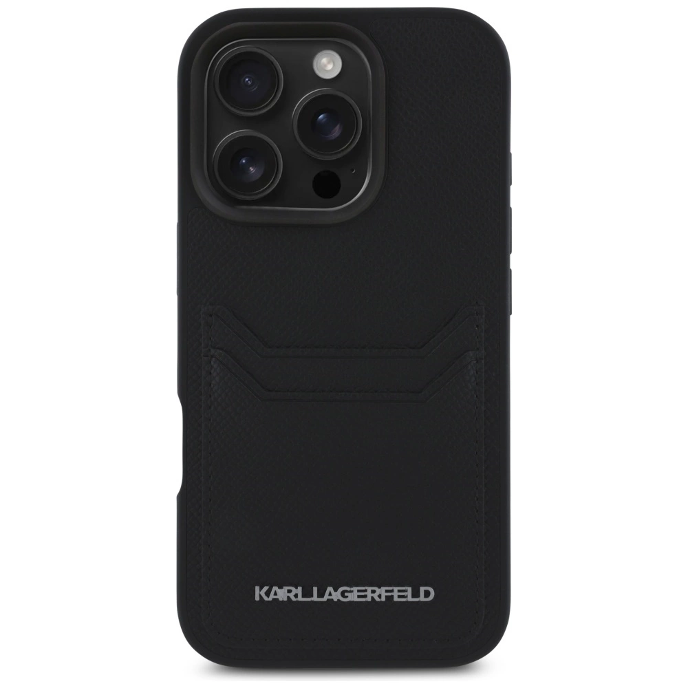 Karl Lagerfeld HC Grained PU Cardslot Metal Elong Case for iPhone 16 Pro Max - Blackeng