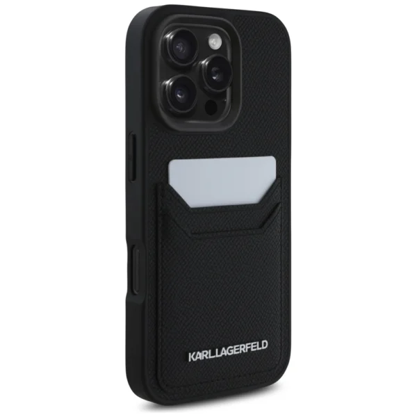 Karl Lagerfeld HC Grained PU Cardslot Metal Elong Case for iPhone 16 Pro Max - Blackeng