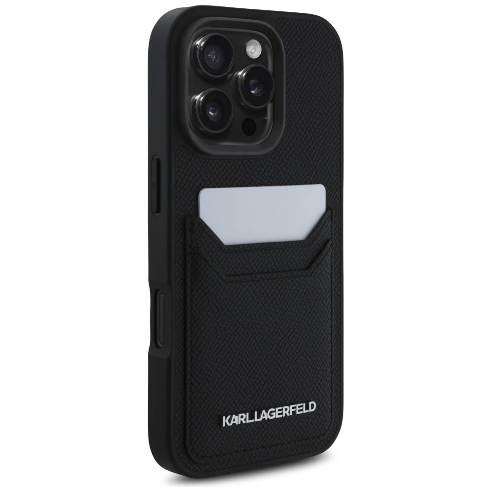 Karl Lagerfeld HC Grained PU Cardslot Metal Elong Case for iPhone 16 Pro Max - Blackeng