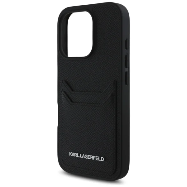 Karl Lagerfeld HC Grained PU Cardslot Metal Elong Case for iPhone 16 Pro Max - Blackeng