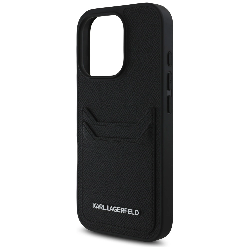 Karl Lagerfeld HC Grained PU Cardslot Metal Elong Case for iPhone 16 Pro Max - Blackeng