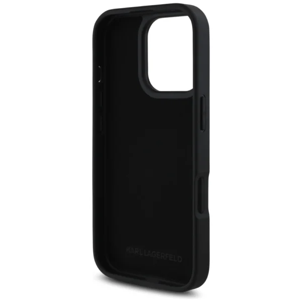 Karl Lagerfeld HC Grained PU Cardslot Metal Elong Case for iPhone 16 Pro Max - Blackeng