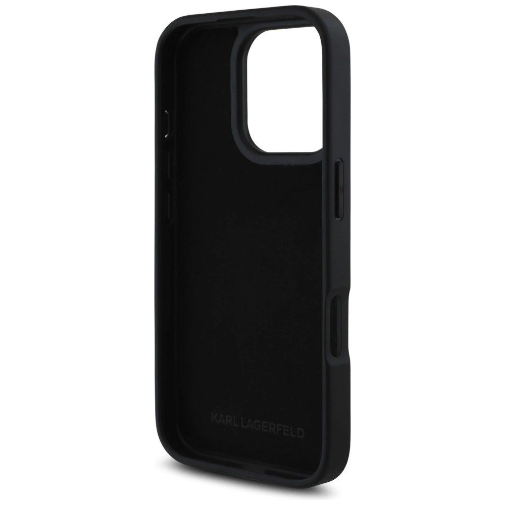 Karl Lagerfeld HC Grained PU Cardslot Metal Elong Case for iPhone 16 Pro Max - Blackeng